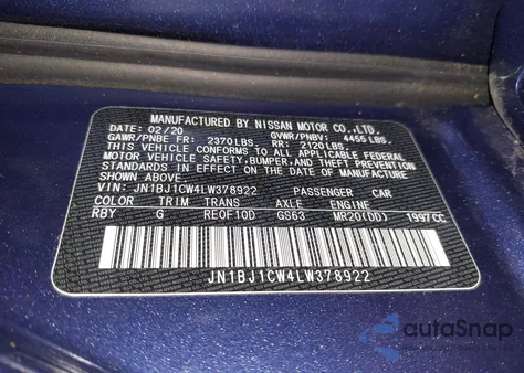 2020 Nissan Rogue Sport S Awd Xtronic Cvt из США, поврежденный, VIN JN1BJ1CW4LW378922